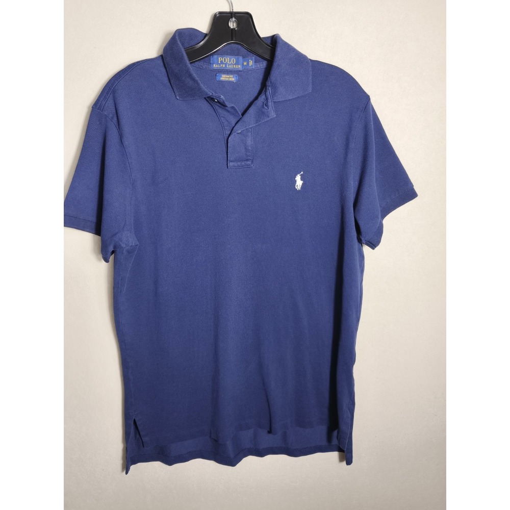 Polo Ralph Lauren Men's Custom Fit Navy Blue Short Sleeve Polo Medium White Pony